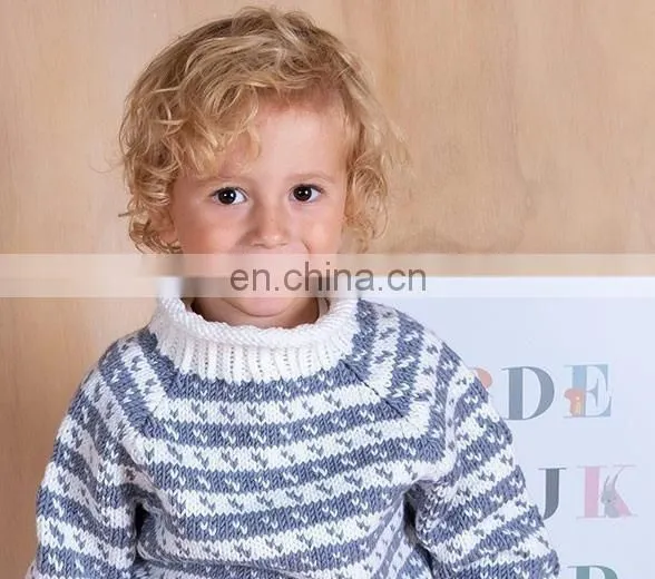 Knitted Cotton Fabric Stripe Kids Sweater Custom High-collar Pullover Sweater Girls Boys Winter Sweater