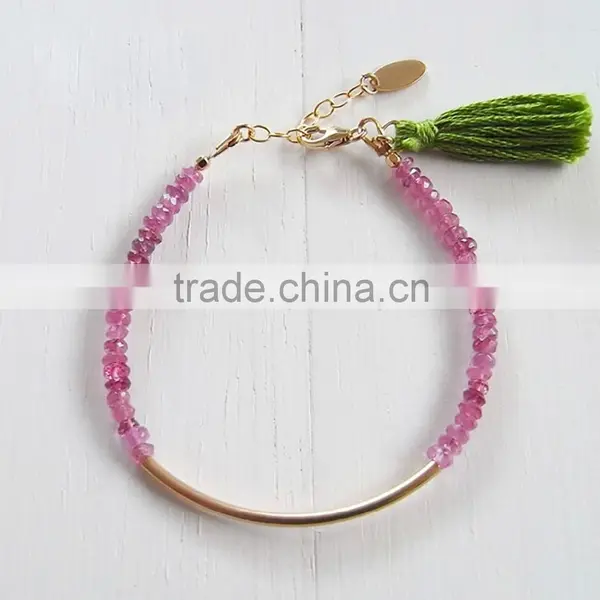 2015 Fashion New White Crystal Beads Bracelet Tassel Charm Bracelet With Brass Tube photo-6
