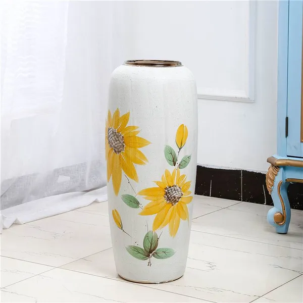 Fashion Modern Simple Style White Hand Paint Sunflower Ceramic For Living Room Decor photo-4