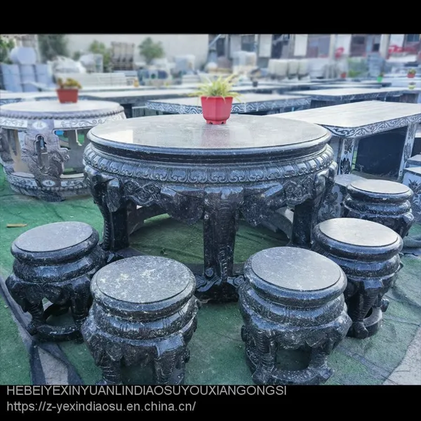 Stone Table Stone Stool, Marble Round Table, Pisces Pattern, Park Courtyard Decoration, Landscape