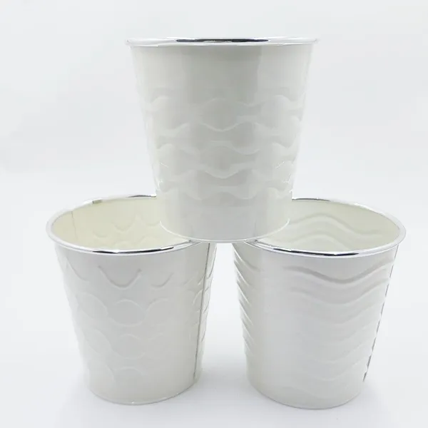 Pastel Color Embossed Metal Planter Pot | Wavy Pattern Tin Flower Bucket