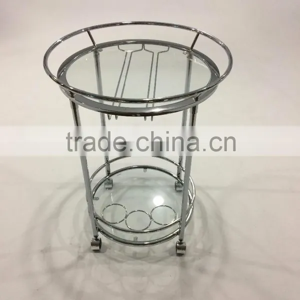Modern Trolley/ Round Metal Glass Serving Cart photo-6