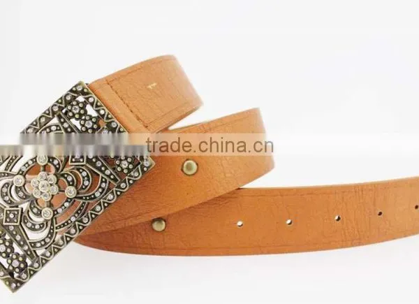 2015 Vintage Style Women's Fashion PU Brand Belt With Rhinestone Square Shape Buckle photo-5