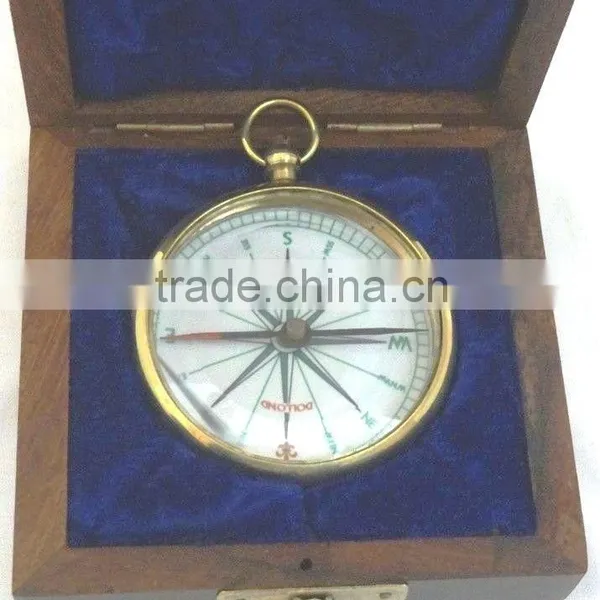 NAUTICAL VINTAGE BRASS POCKET COMPASS WITH POLISH WOODEN CASE 13509 photo-3