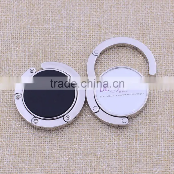 Customized Logo Promotion Round Foldable Bag Hanger / Holder With Epoxy Sticker photo-2