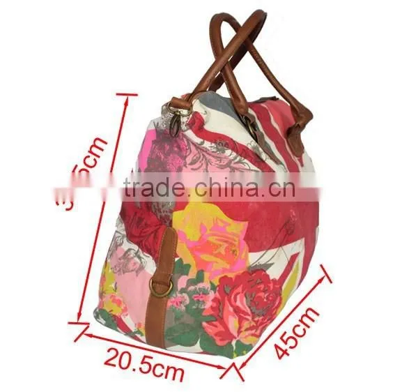 China Canvas Material Flowers and Cross Pattern Womens Leather Shoulder Bag Manufacturer photo-2