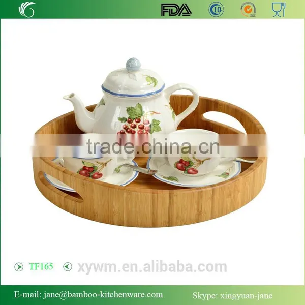 Picnic Curve Bamboo Cocktail Serving Tray With Handle photo-3