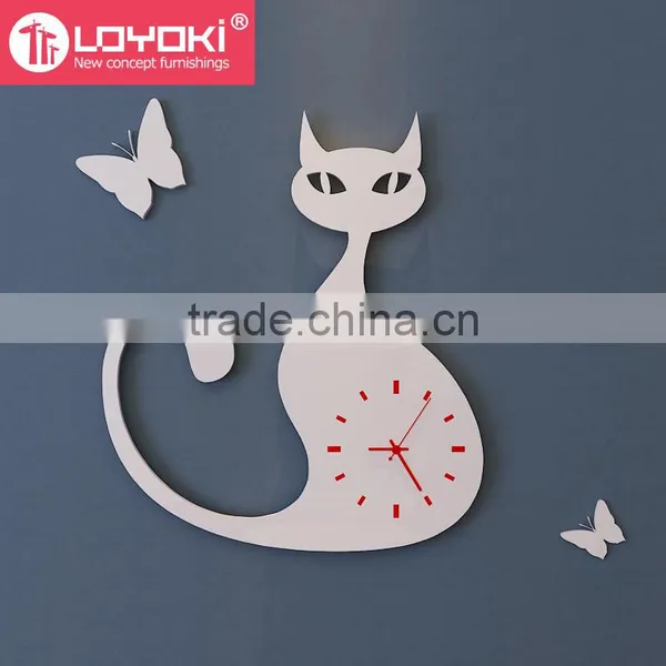 Wall Hanging Home Decorative Wall Mounted Clock New Diy Design Lovely Cat Shape Wooden Wall Clock photo-3