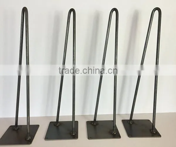 Black Powder Coated 28 Inch 2 Rod Iron Metal Hairpin Wood Table Leg photo-2