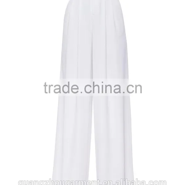 2015 Wholesale Women Office Slim Ladies Plain Color Pleated Loose High Waist Wide Leg Long Pants photo-5