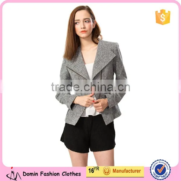 High Quality Woven Fabric Grey Color Fashion Women Blazer for Lady photo-3