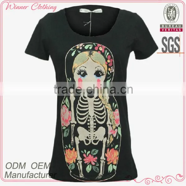 Cotton/spandex Cute Short Sleeve Knitting Garment With Print for Young Lady