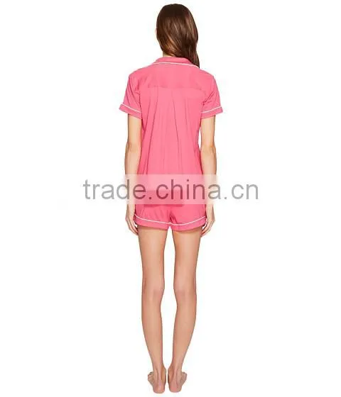 Pink Short Pyjamas Set Contrast Piping New York Pajamas Sleepwear Clothing Short Sleeves And Short Pants Shirttail Hem Nightwear photo-4