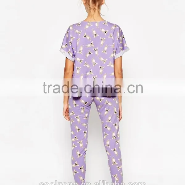 100% Cotton Soft Touch Jersey Pajama Set Women Print Pajama photo-3