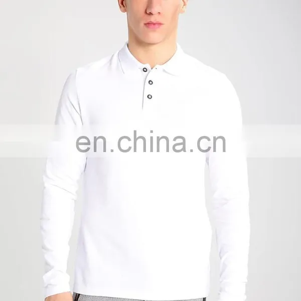 Men White Long Sleeve Polo t Shirts Plain photo-3
