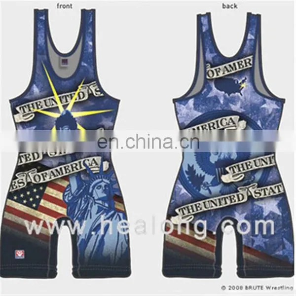 Healong Sport Full Sublimated Mens Wrestling Wear Wrestling Singlet 95 Cotton /5 Elastane