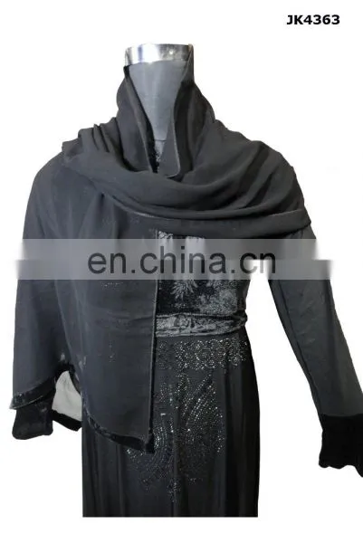 Designer Velvet Burkha With Black Diamond Stone Work / Floral Printed Casual Wear Latest Fancy Burqa (dubai Abaya 2017) photo-5