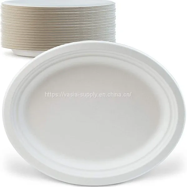 Biodegradable Compostable Disposable Oval Shape Bagasse Plates-Bamboo Fibers Oval Plates Disposable Tableware for Restaurant photo-2