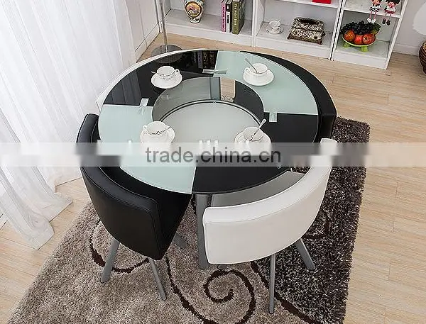 Modern Round Dining Table With Leather Chairs photo-3