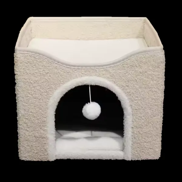 Meow Love High Quality Foldable Cat Scratcher House Covered Kitty Cave Beds Cute Modern Cat Condo for Indoor Cube House photo-2