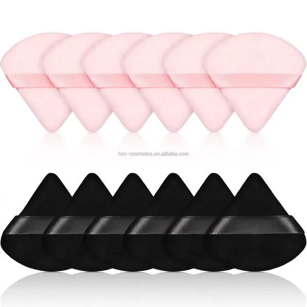 New Arrival Cosmetic Makeup Cotton Microfiber Plush Puff Wholesale Soft Absorbed Triangle Powder Puff in Zipper Bag Customized photo-3