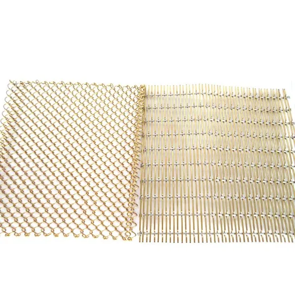 Gold PVD Coated Woven Steel Wire Mesh - Flexible Decorative Metal Curtain photo-3