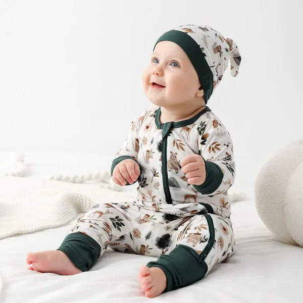 Factory Customization Toddler Infant Long Sleeve Bamboo Baby Print Romper Zipper Pajamas Climbing Suit photo-2