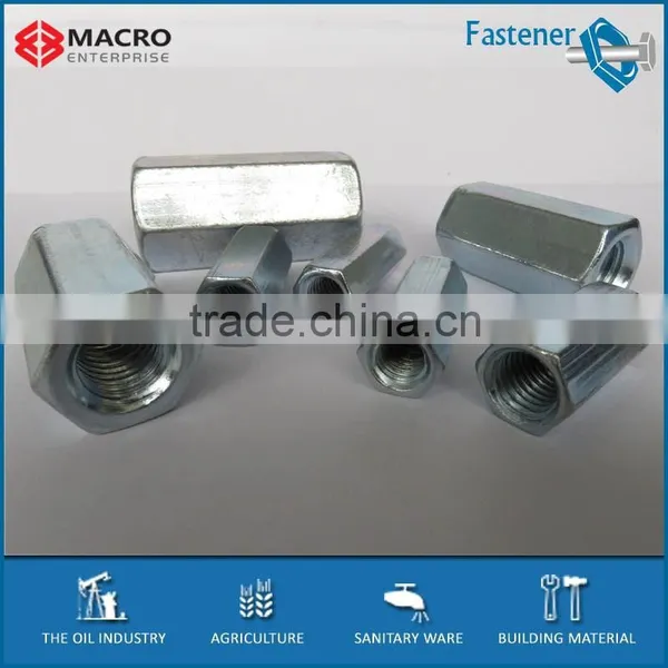 metric threads yellow zinc plated M20 mild steel hexagonal coupling nuts
