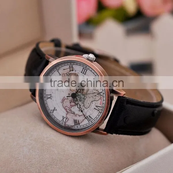 Antique Women Bronze Case Wrist Watch Vogue World Map Fashion Quartz 3ATM Horloges photo-2