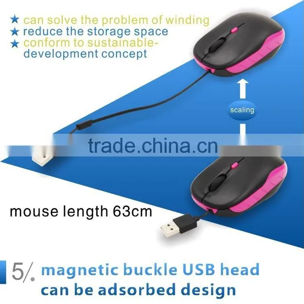 2015 New Design Wholesale Retractable Laptop Mouse With Long Wire photo-3