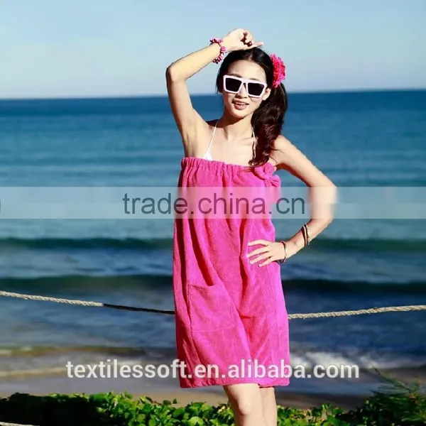 Wholesale Women Microfiber Wrap Towel Bathrobe With Bath Cap photo-2
