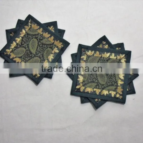 Indian Silk Table Runner With 6 Placemats & 6 Coaster in Green Color Size 16*62 photo-2