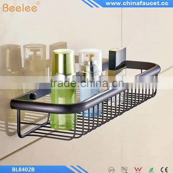 Black Oil Rubbed Bronze Bathroom Brass Material Shower Baskets Wall Mounted Bathroom Shelf photo-5