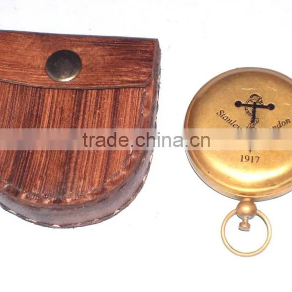 Antique Brass Maritime Gift - Push Button Nautical Compass With Leather Case 13500 photo-5