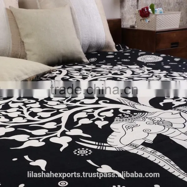 Indian 522 Online- Wholesale-tapestry 100% Cotton Wall Hanging Bedspread Black/white India Printed Mandala Throw Tapestries
