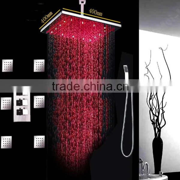 Temperature Control Led Color Change 16" Rain Ceiling Shower Head System With Thermostatic Mixer photo-6