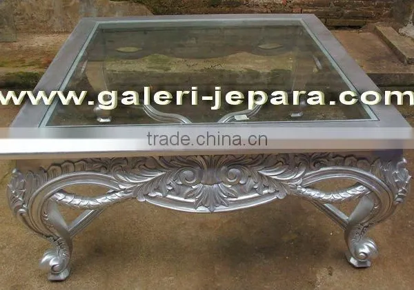 Solid Wood Coffee Table With Glass - Wooden Hand Carved Furniture