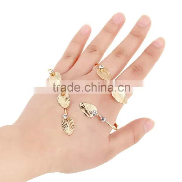 Fashion Crystal Gold Multi Small Leaves Surrounded Hand Jewelry Palm Decoration Ornaments For Women