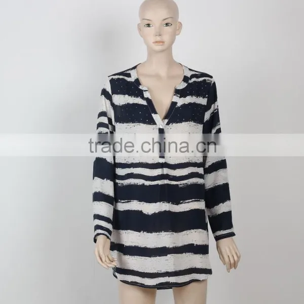 Woman Casual Dress Shirt Dress Chiffon Fabric Black and White Woman Clothing Guangzhou