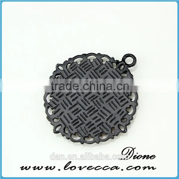 Round 25mm Antique Black Color Glass Cabochon Pendant Bezel photo-2