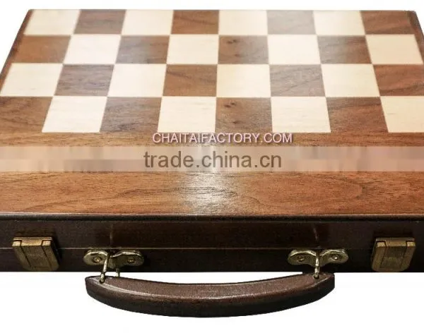 High Quality Classic Folding Backgammon With INLAID WOOD in WALNUT Carry Case photo-3