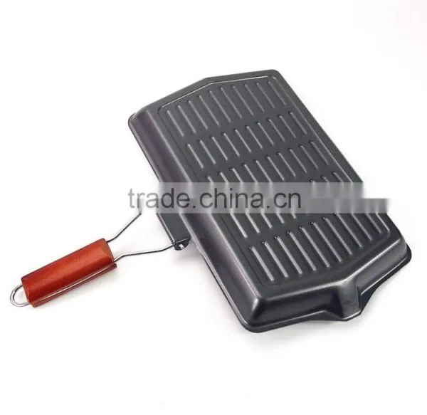Steak BBQ Grill Pan With Foldable Wooden Handle photo-5