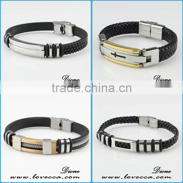 Stainless Steel & Leather Mens Bracelet , Braided Genuine Leather Bracelet Men Stainless Steel photo-2