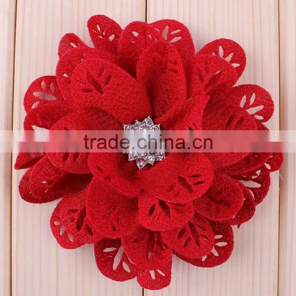 Hot Cutting Fabric Flower With Rhinestone Center for Kids Hair Accessories photo-6