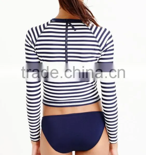 OEM Summer Woman Surf Cycling Couple Sublimated Stripe Cropped Long Sleeve Custom Printed Rash Guard photo-5