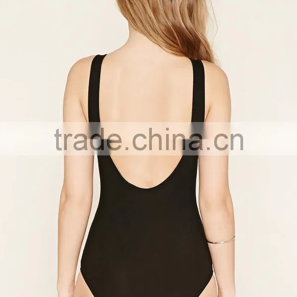 Thong Leotard Women Sleeveless O-Neck Deep Scoop Back Ribbed Dance Leotard For Sale photo-3