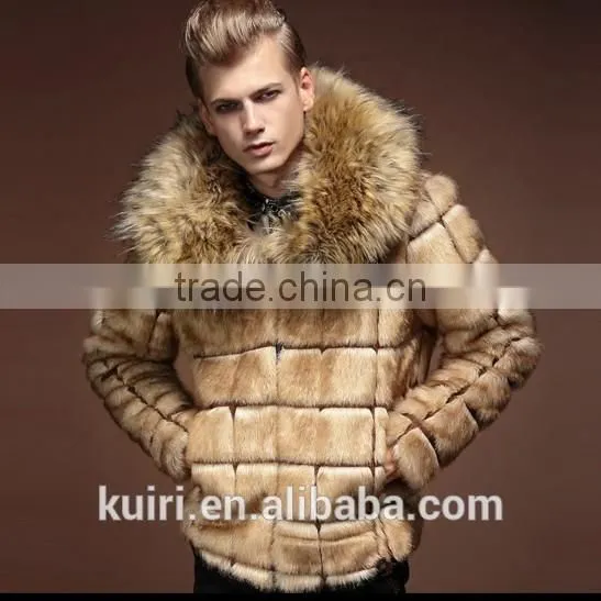 Super Quality Man's Fox Fur Coat With Raccoon Fur Collar Jackets Printed Man's Faux Fur Jackets Short Coat photo-2