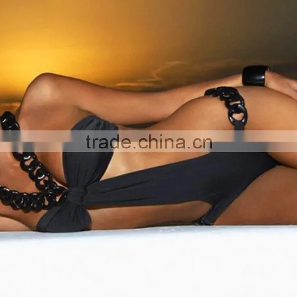 M887 Runwaylover 2016 Ladies Sexy Black Halter Bikini Swimwear photo-4