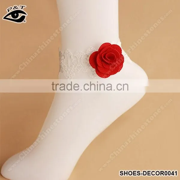 Red Flower Design With Lace Ribbon Anklets Foot Ornament For Fashion Women photo-2