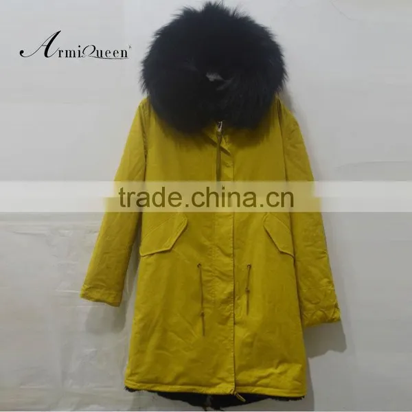 Fashion Good Quality Korean Style Comfortable Yellow Faux Fur Winter Coats photo-2